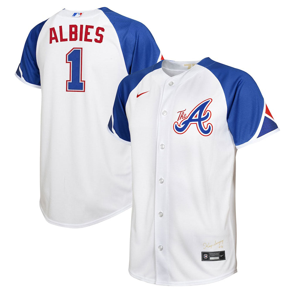 Youth Atlanta Braves Ozzie Albies 2023 City Connect Replica Jersey - White