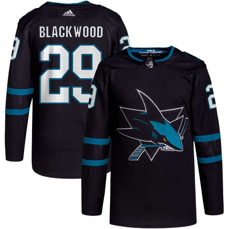 Mackenzie Blackwood San Jose Sharks adidas Alternate Primegreen Authentic Pro Jersey - Black